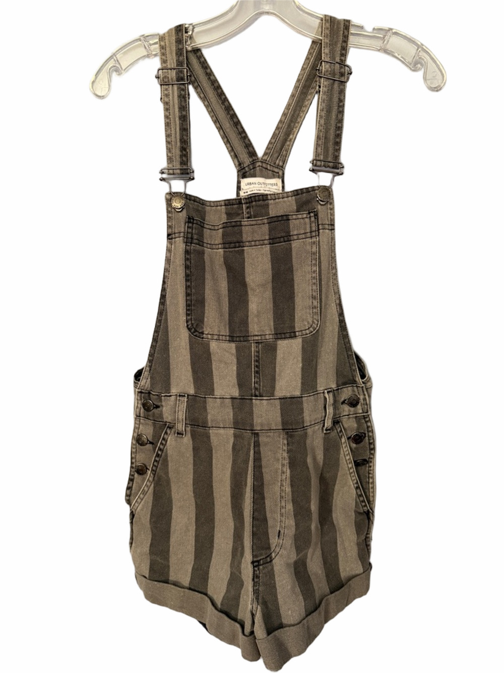 Urban Outfitters Striped Olive and Black Denim Short Overalls